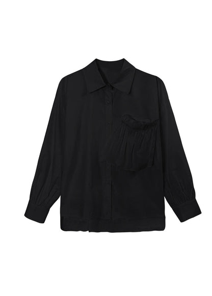 Stylish Black Low High Design Patchwork Shirts Spring