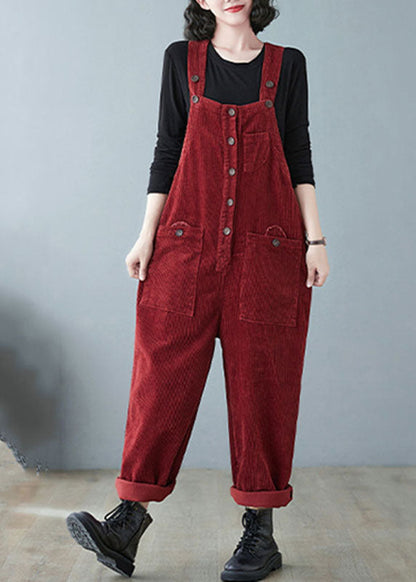 Mulberry Slash Neck Cozy Corduroy Jumpsuits Fall