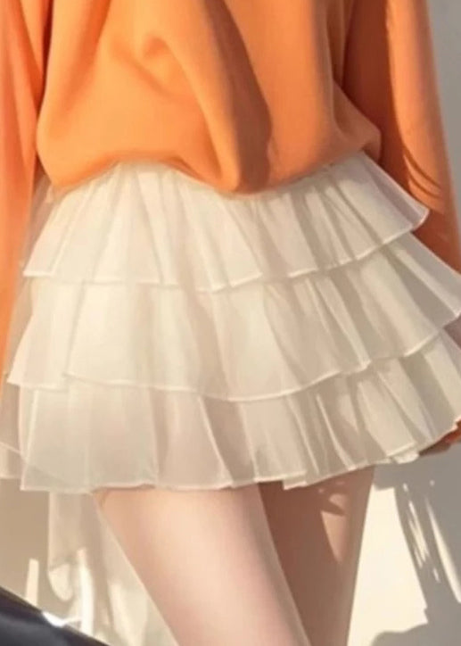 New Orange Bow Tops and White Tulle Skirts Cotton Two Piece Set Fall