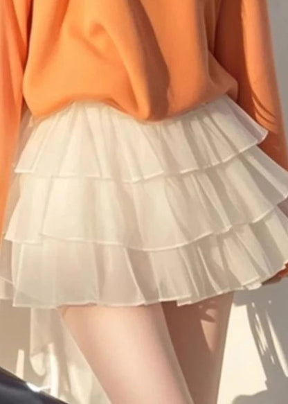 New Orange Bow Tops and White Tulle Skirts Cotton Two Piece Set Fall