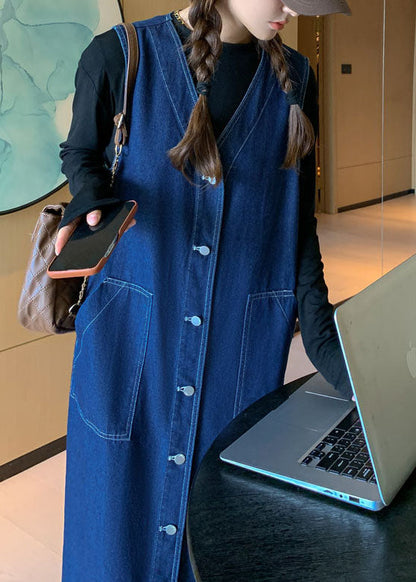 Blue Pockets Button Patchwork Denim Sets 2 Pieces Fall