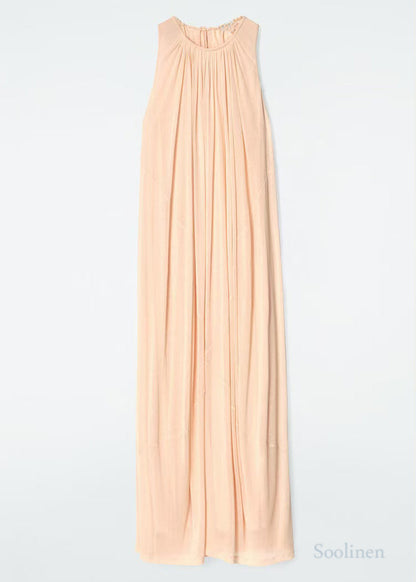 Italian Apricot O-neck Chiffon Holiday Dresses Sleeveless