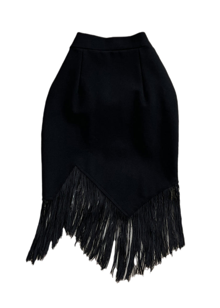Black Asymmetrical High Waist Tassel Skirt Spring