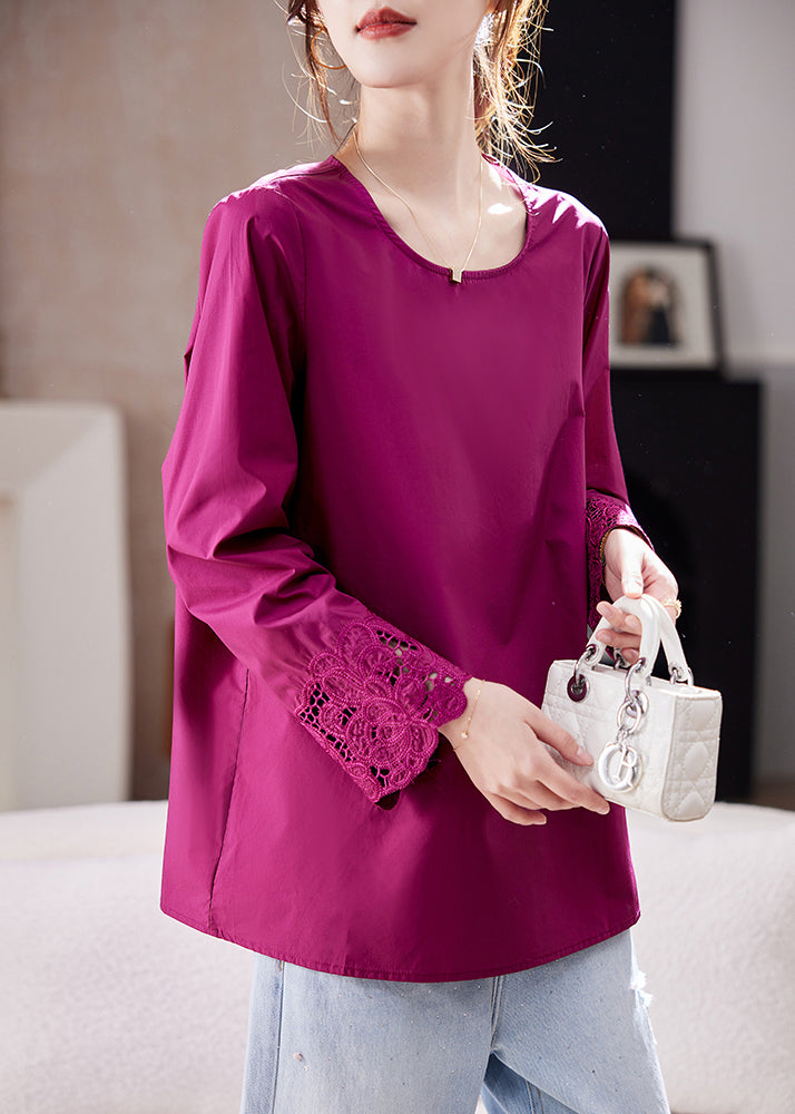 Rose Lace Patchwork Side Open Silk Tops Spring