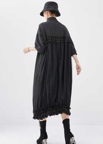 Diy Black Stand Collar Ruffled Cotton Vacation Dresses Fall