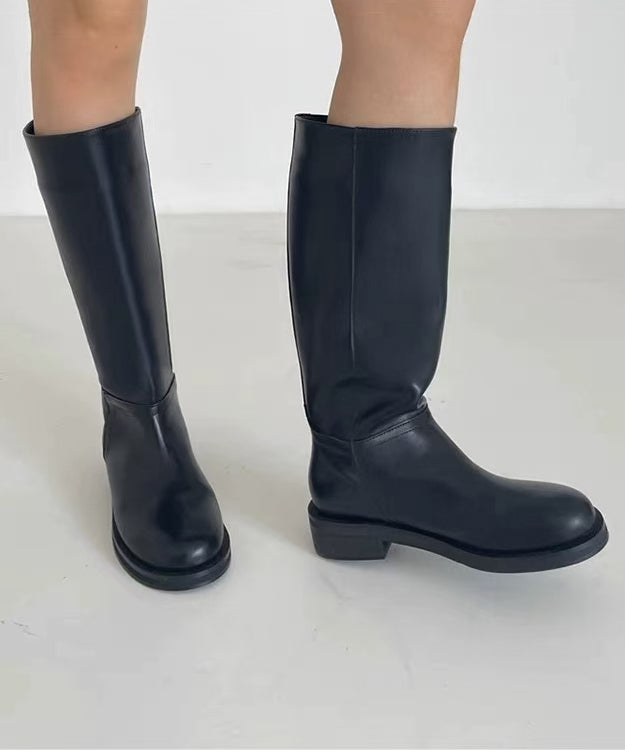 Brown Chunky Cowhide Leather Splicing Boots