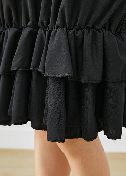 Black Oversized Patchwork Ruffles Cotton Dress Fall