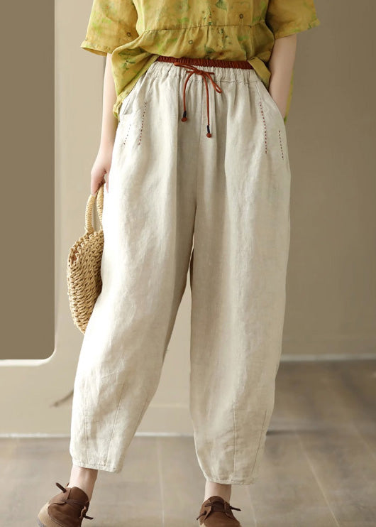Linen Colour Elastic Waist Linen Pants Summer