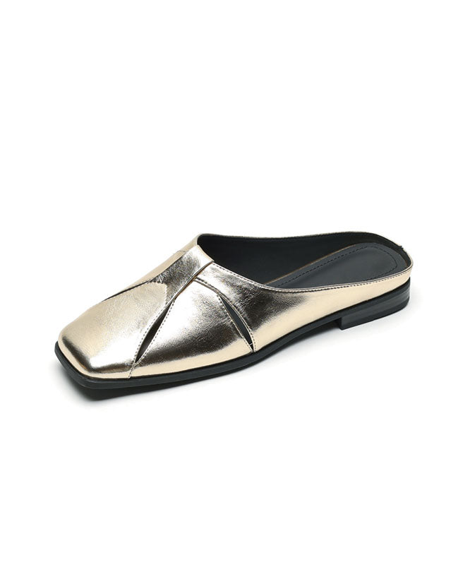 Slide Sandals Hollow Out Splicing Gold Faux Leather