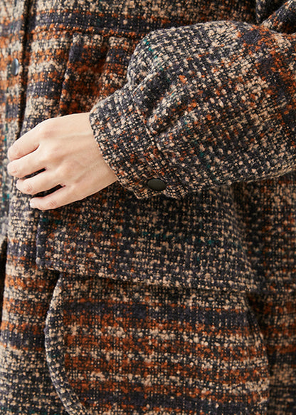Classy Brown O-neck Oversized Thick Woolen Coats Fall