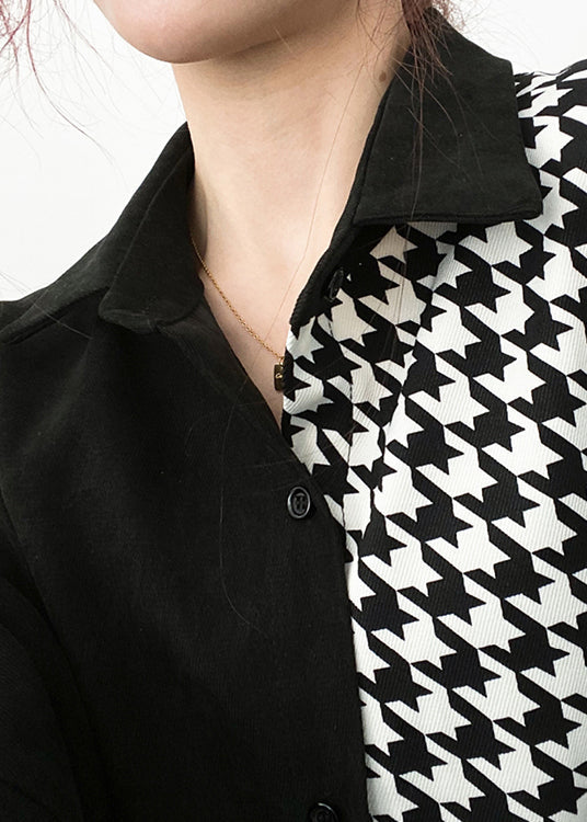 Black Asymmetrical Button Patchwork Cotton Shirt Batwing Sleeve