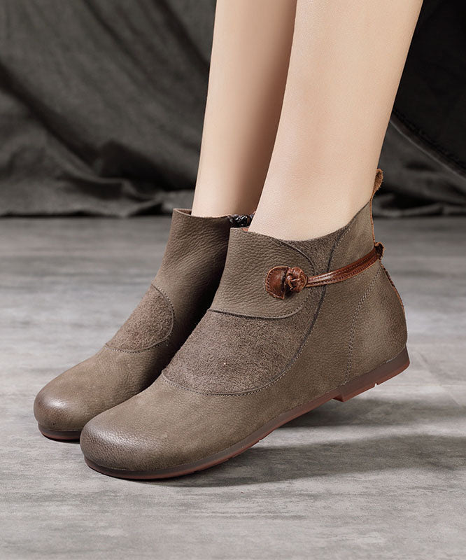 Splicing Boots Chocolate Cowhide Leather Suede Boots