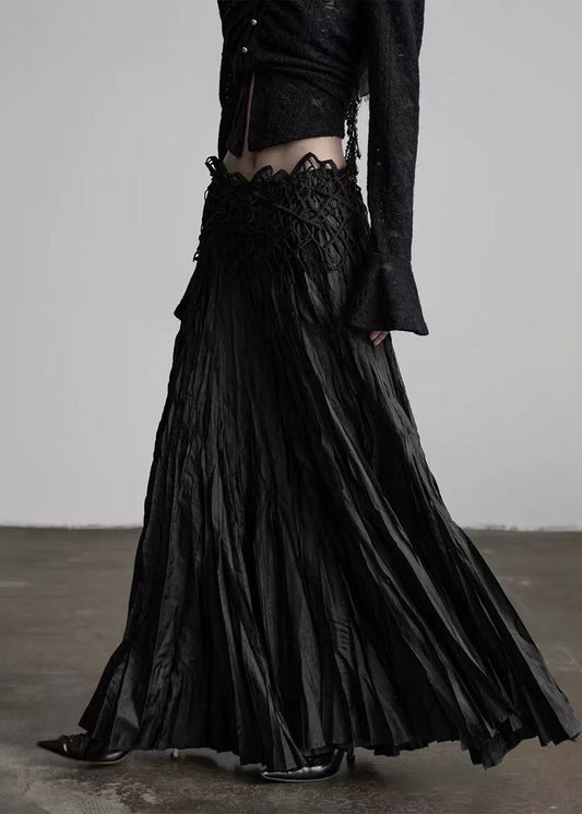 Black Wrinkled Exra Large Hem Evening Skirt Spring