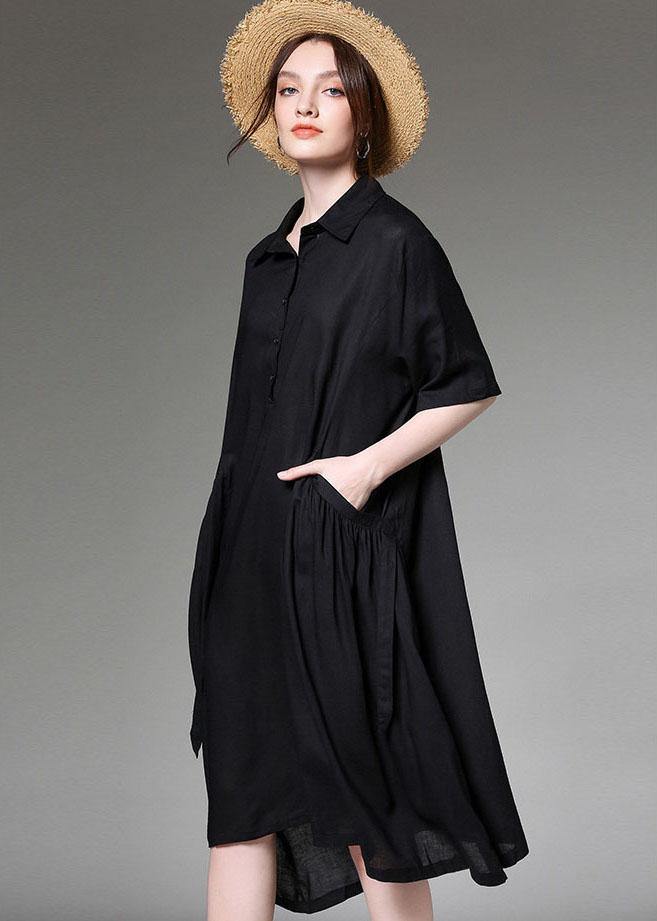 Comfy Black Peterpan Collar Button Spring Party Dress Half Sleeve