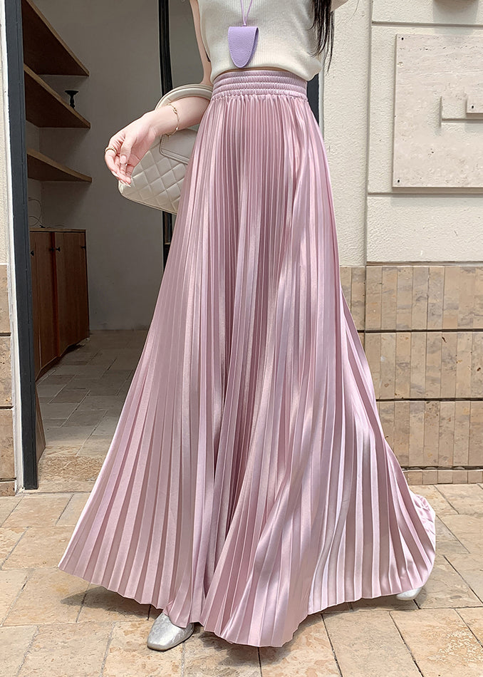 French Pink Wrinkled Silk a Line Skirt Summer