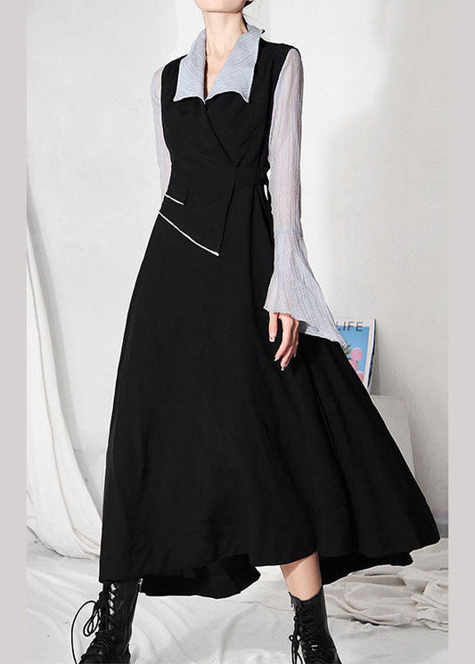 Black Asymmetrical Design Patchwork Dresses Sleeveless