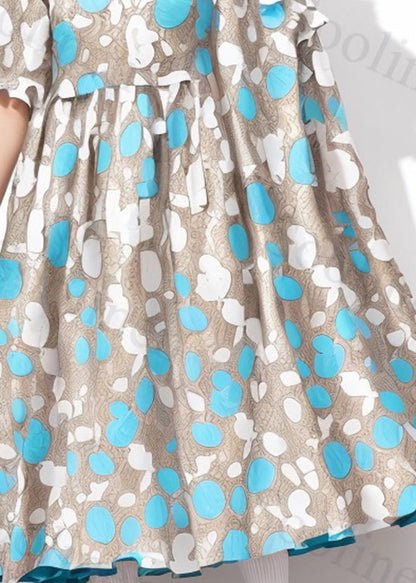 Print Wrinkled Silk Long Dress Summer