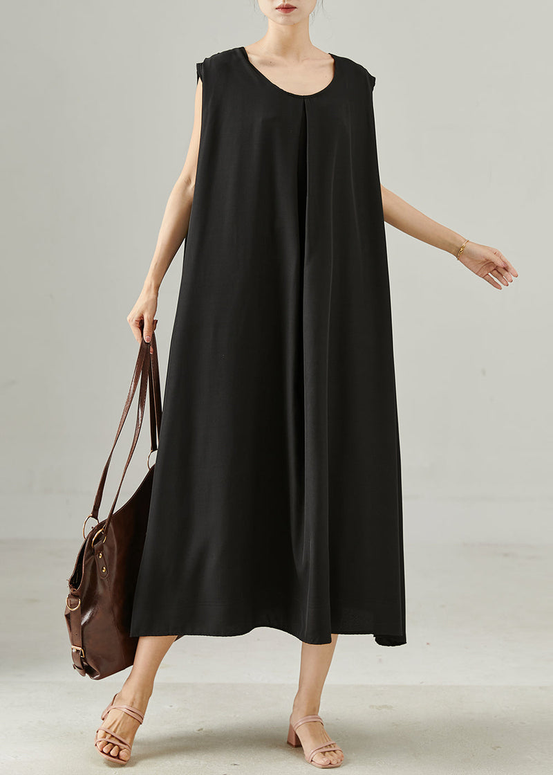 Black Oversized Cotton Maxi Dresses Sleeveless