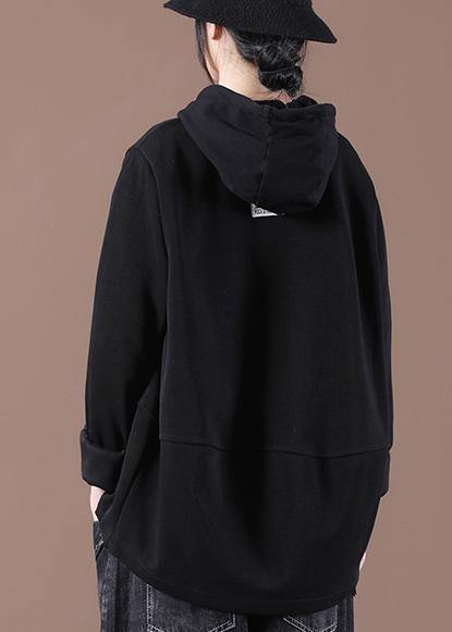 Italian Black Zippered Hooded Coat Spring
