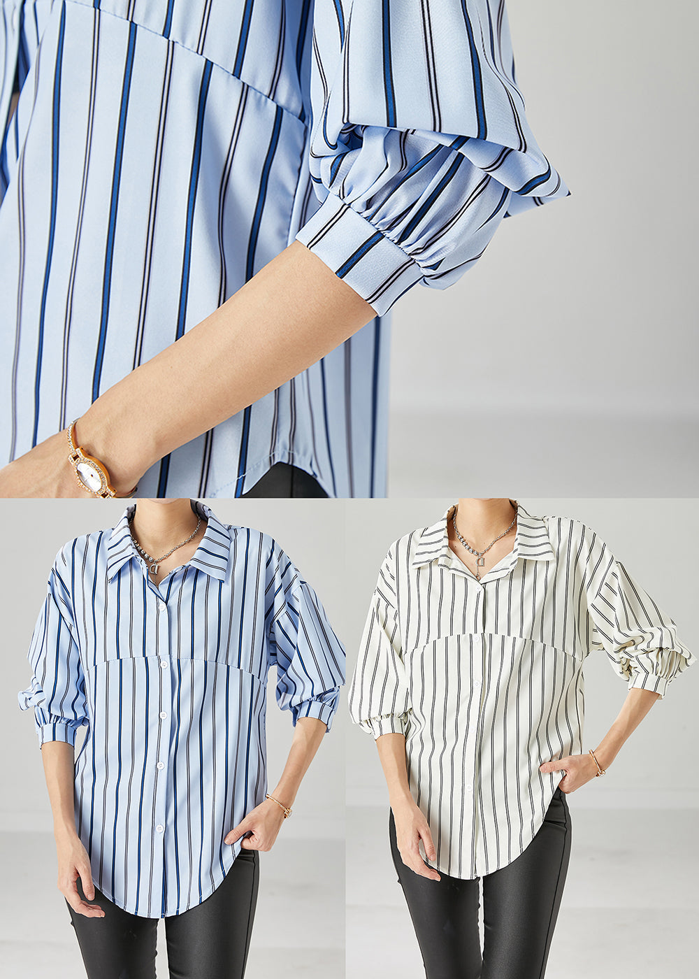 Blue Peter Pan Collar Striped Cotton Top Fall