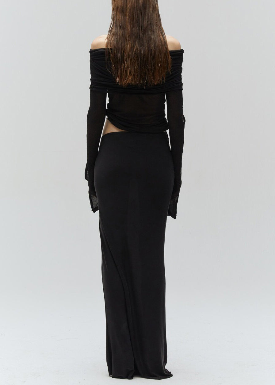 Black Hollow Out Cotton Two Pieces Set Fall