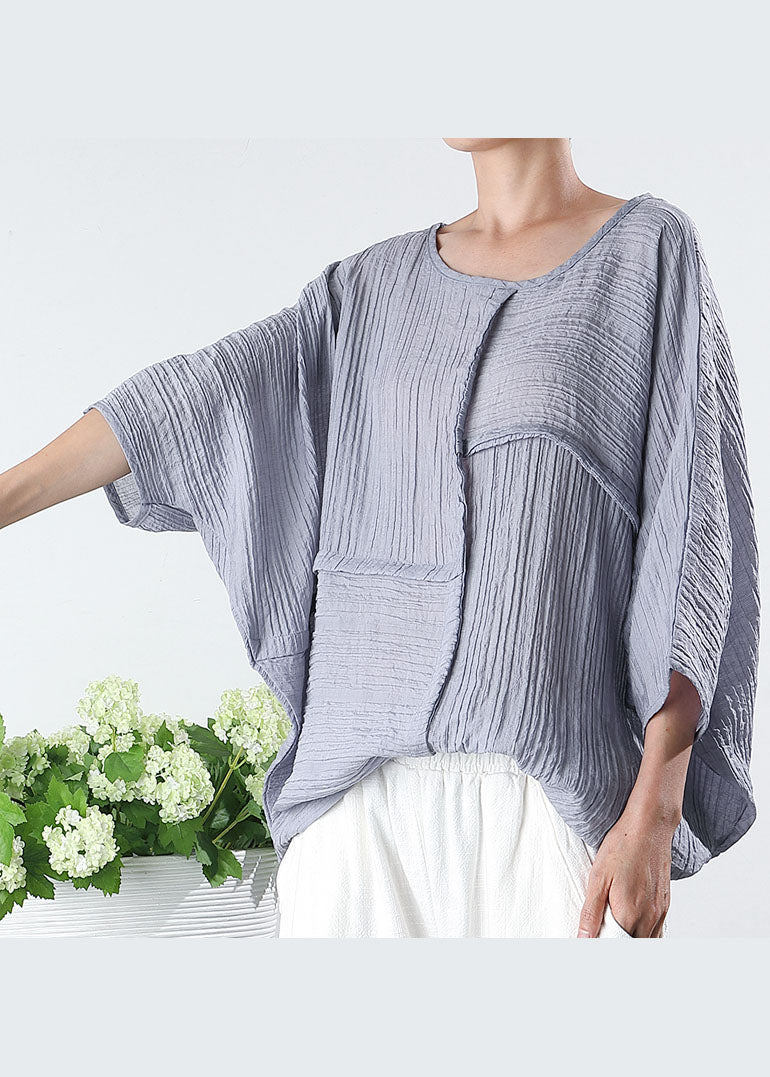 Classy Blue Loose Bat Wing Sleeve Shirts Spring