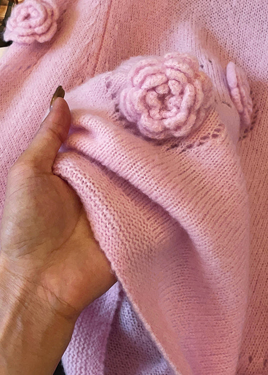 Pink O Neck Hollow Out Cozy Knit Sweater Fall