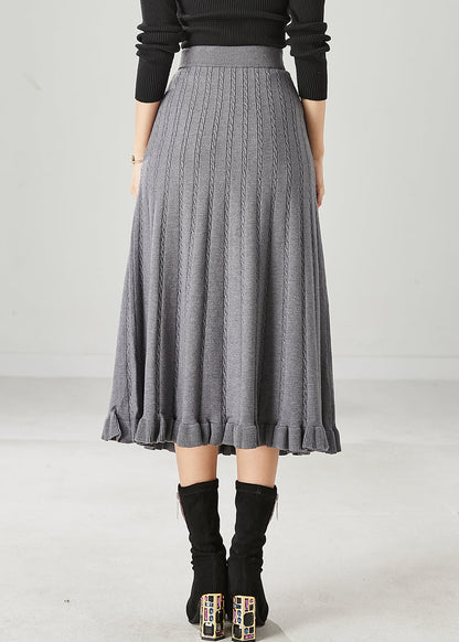 Grey Ruffled Exra Large Hem Knit Skirts Spring