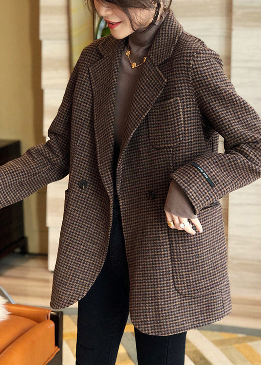 Plaid Button Pockets Patchwork Cotton Coats Fall