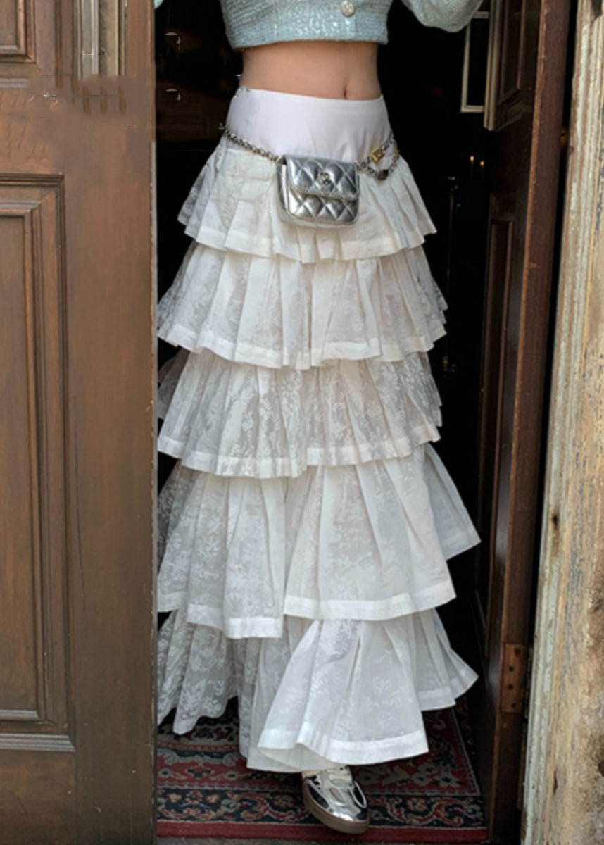 White Wrinkled High Waist Cotton Skirt Summer