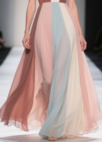 Multicolour Exra Large Hem Patchwork Chiffon Dress Summer