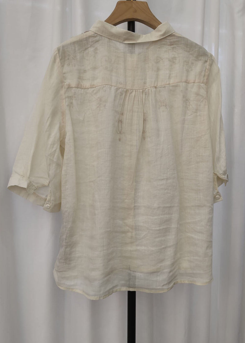 Yellow Peter Pan Collar Embroidered Linen Blouse Top Summer