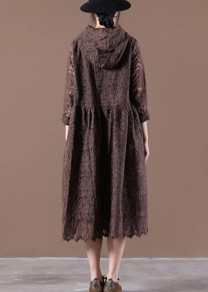 Loose Lace Spring Clothes Work Outfits Chocolate Maxi Dresses