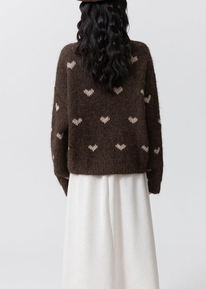 Coffee O Neck Jacquard Thick Knit Sweaters Winter