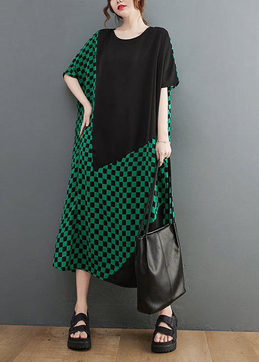 Green O-neck Patchwork Extra Large Hem Vacation Dresses Short Sleeve