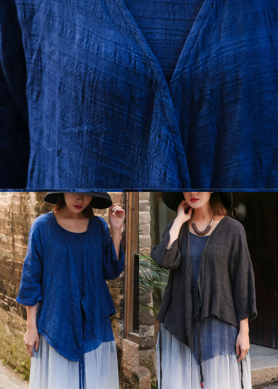 Black V Neck Cotton Cardigan Cinched Spring