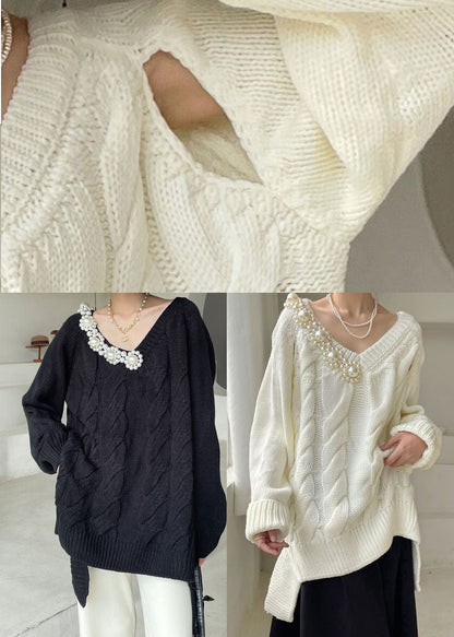 Black Cozy Knit Short Sweater V Neck Winter