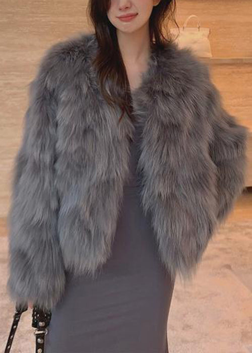 New White O Neck Leather and Fur Coats Spring