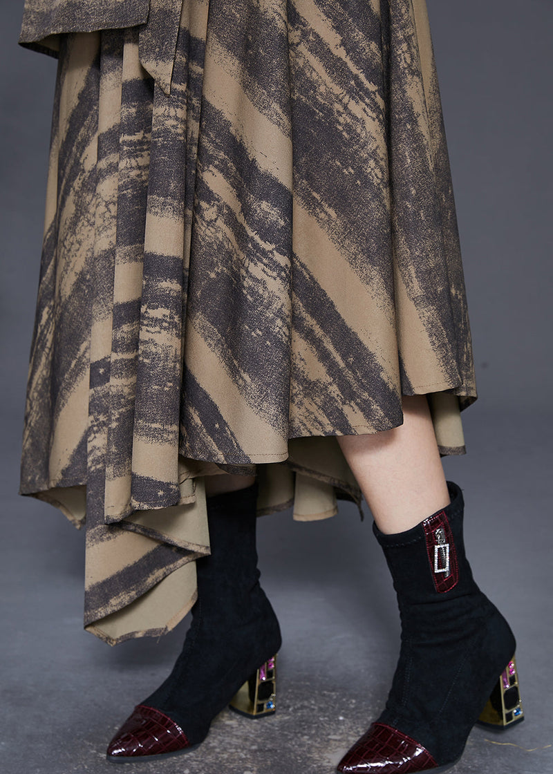 Brown Asymmetrical Tie Dye Cotton Two Piece Set Clothing Spring