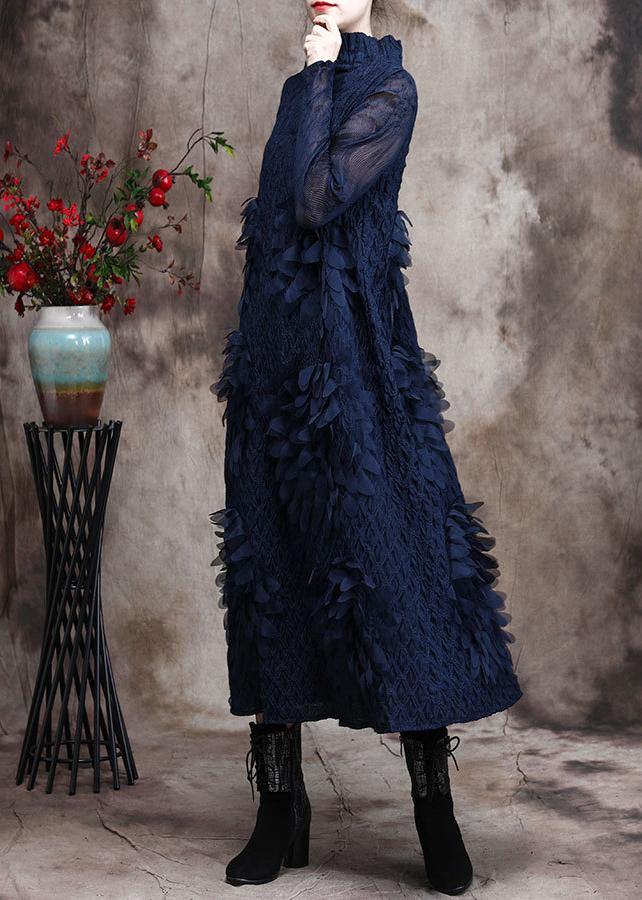 Vivid Blue Feather 3d Spring Dress Long Caftan