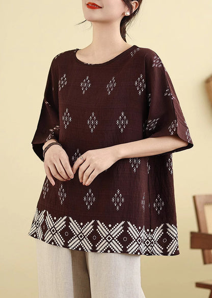 Dark Brown Print T Shirt Short Sleeve