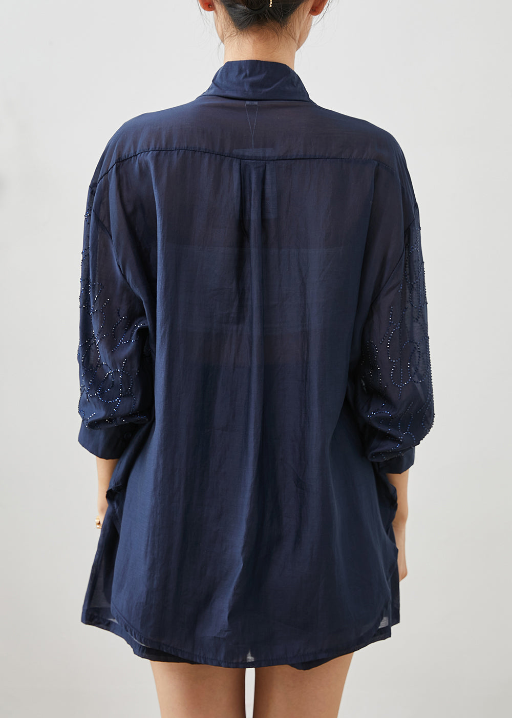 Navy Oversized Zircon Cotton Two Pieces Set Summer