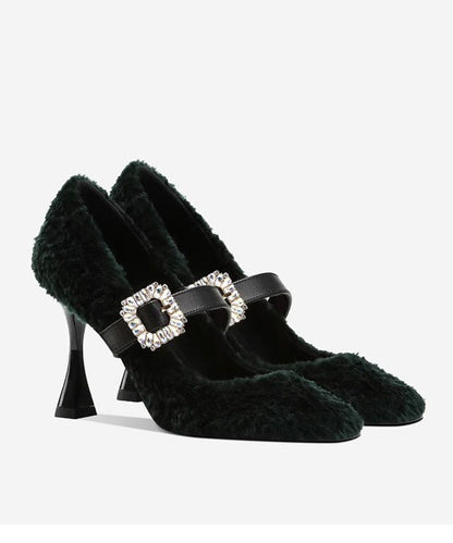 Splicing Stiletto High Heels Pink Faux Fur
