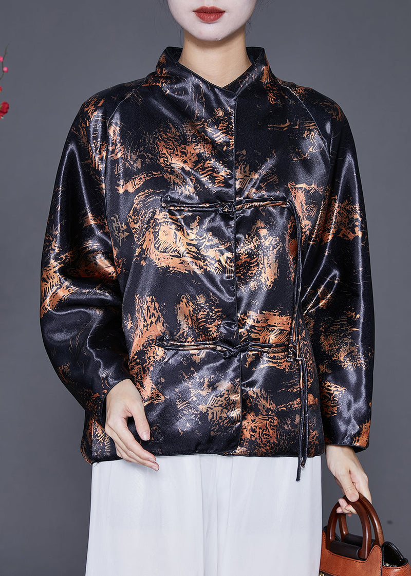 Black Tasseled Print Cotton Coats Fall