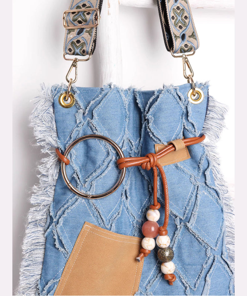 Blue Eyelash Large Capacity Denim Messenger Bag