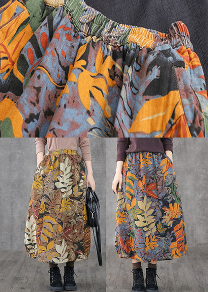 Khaki Pockets Print a Line Skirts Spring