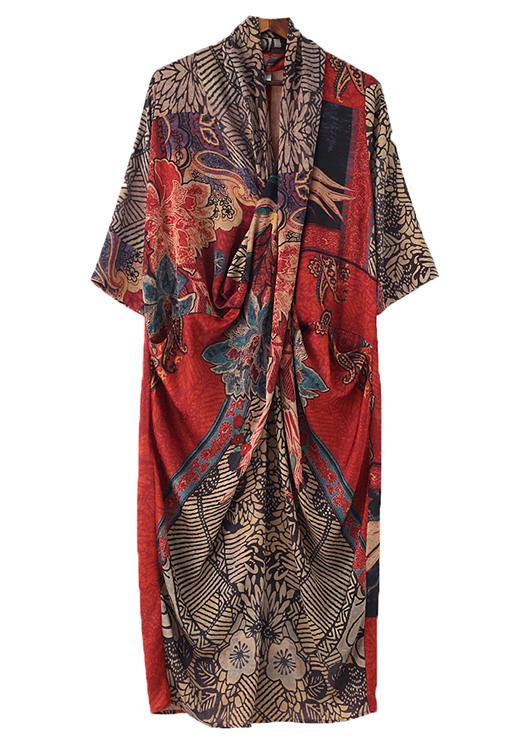 Classy Print V Neck Long Sleeve Holiday Summer Chiffon Dress