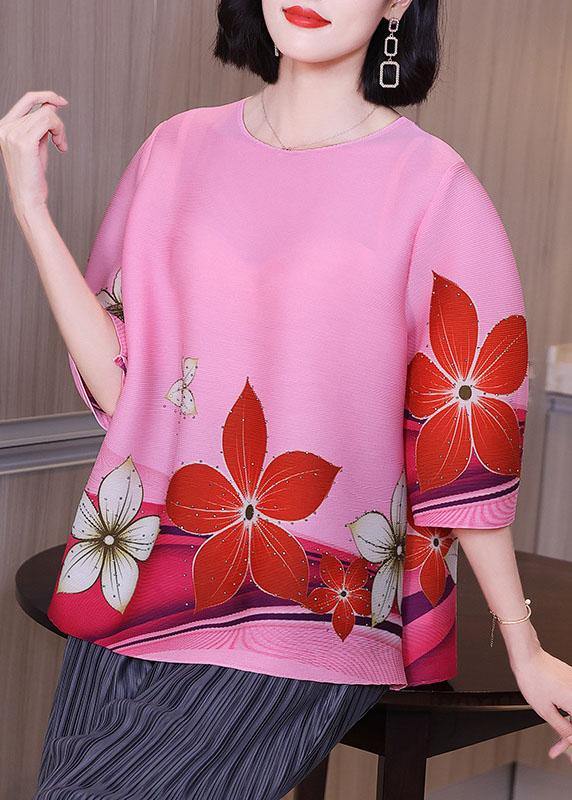 Loose Khaki Print O-neck Half Sleeve Tops