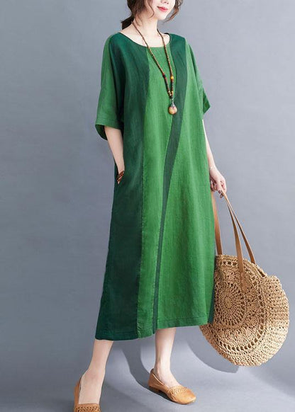 Handmade Green O-neck Patchwork Summer Vacation Dresses Half Sleeve