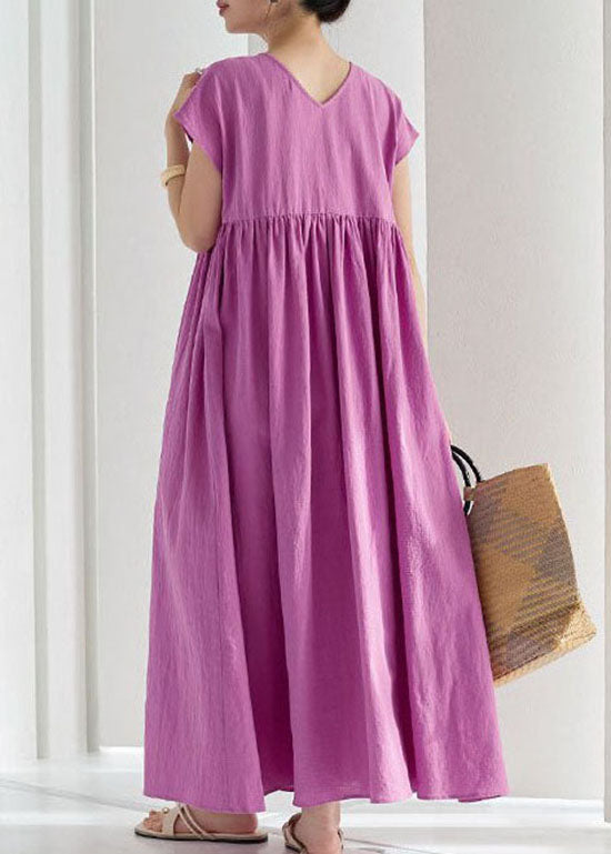 Rose Wrinkled Patchwork Cotton Long Dresses Summer